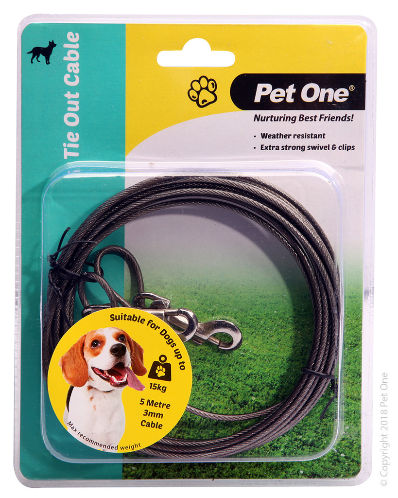 Pet One Tie Out Cable 5m Dogs Up To 15kg