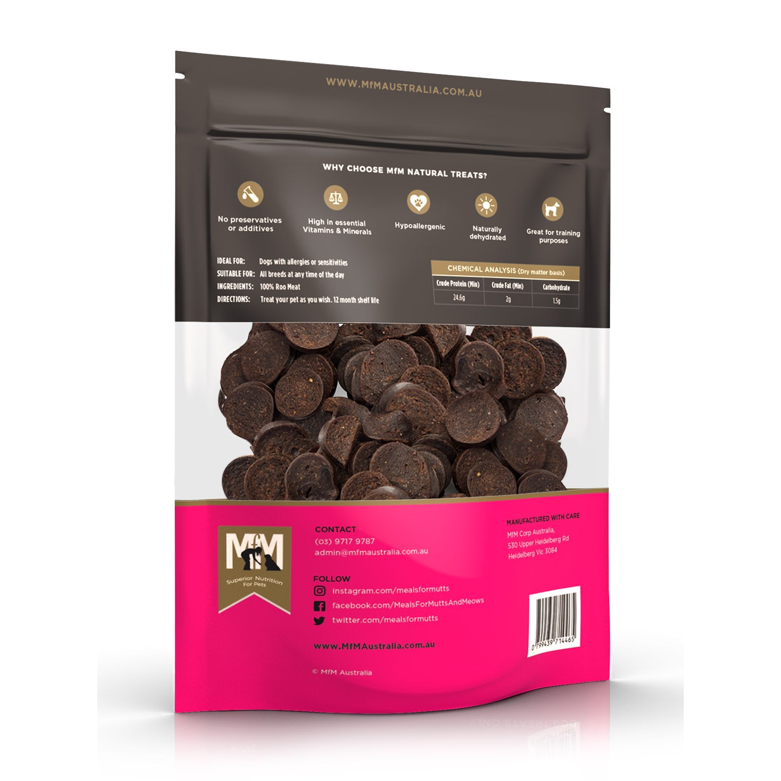 Meals For Mutts Dog Kangaroo Disc Treats 200g
