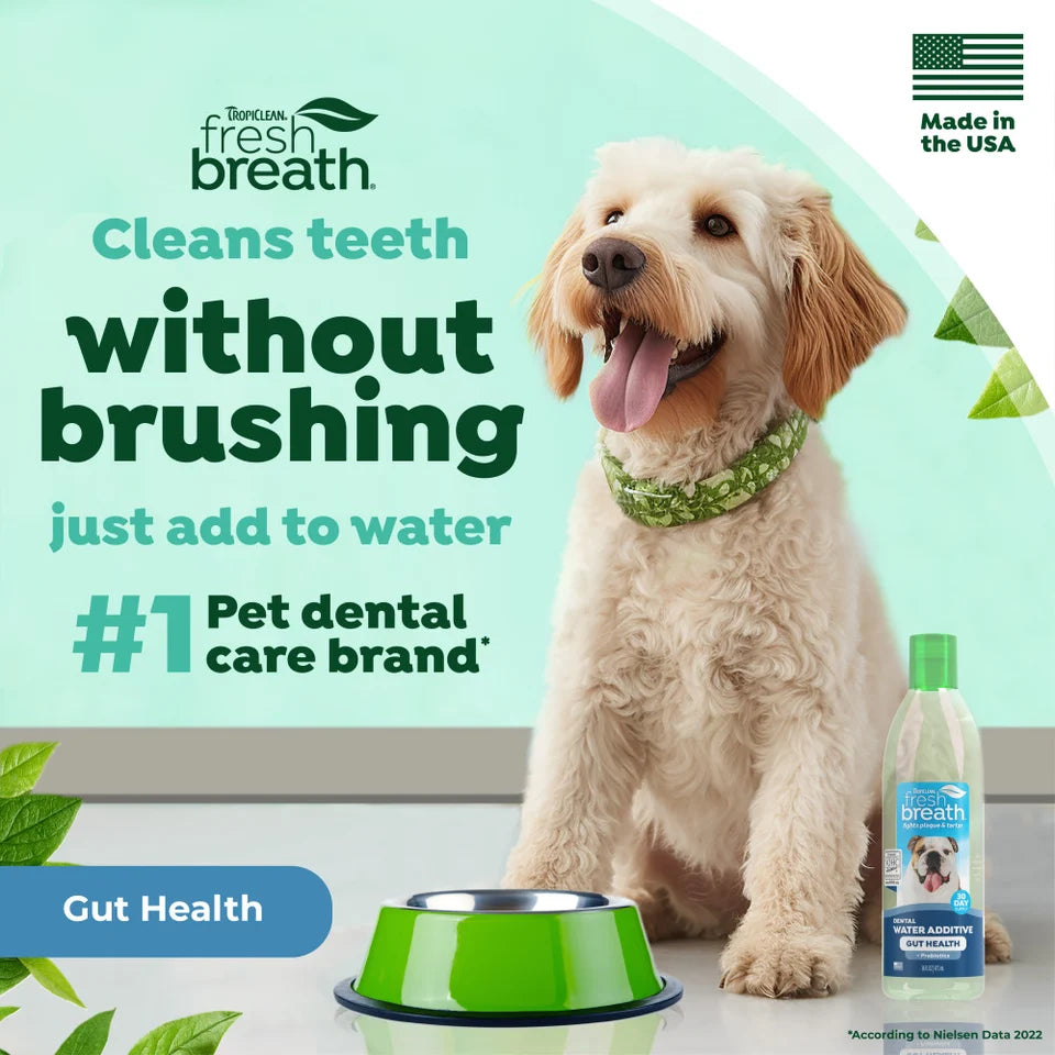 Tropiclean Fresh Breath Dental Water Additive Plus Gut Health for Dogs 473ml