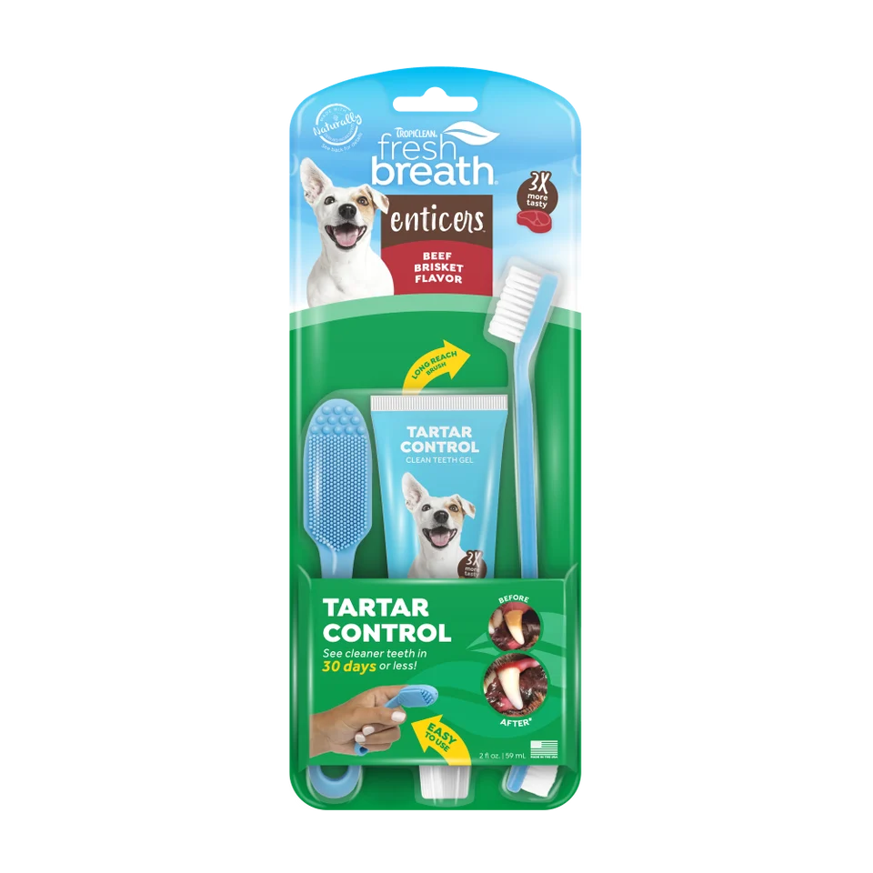 Tropiclean Fresh Breath Enticers Smoked Beef Brisket Oral Care Kit