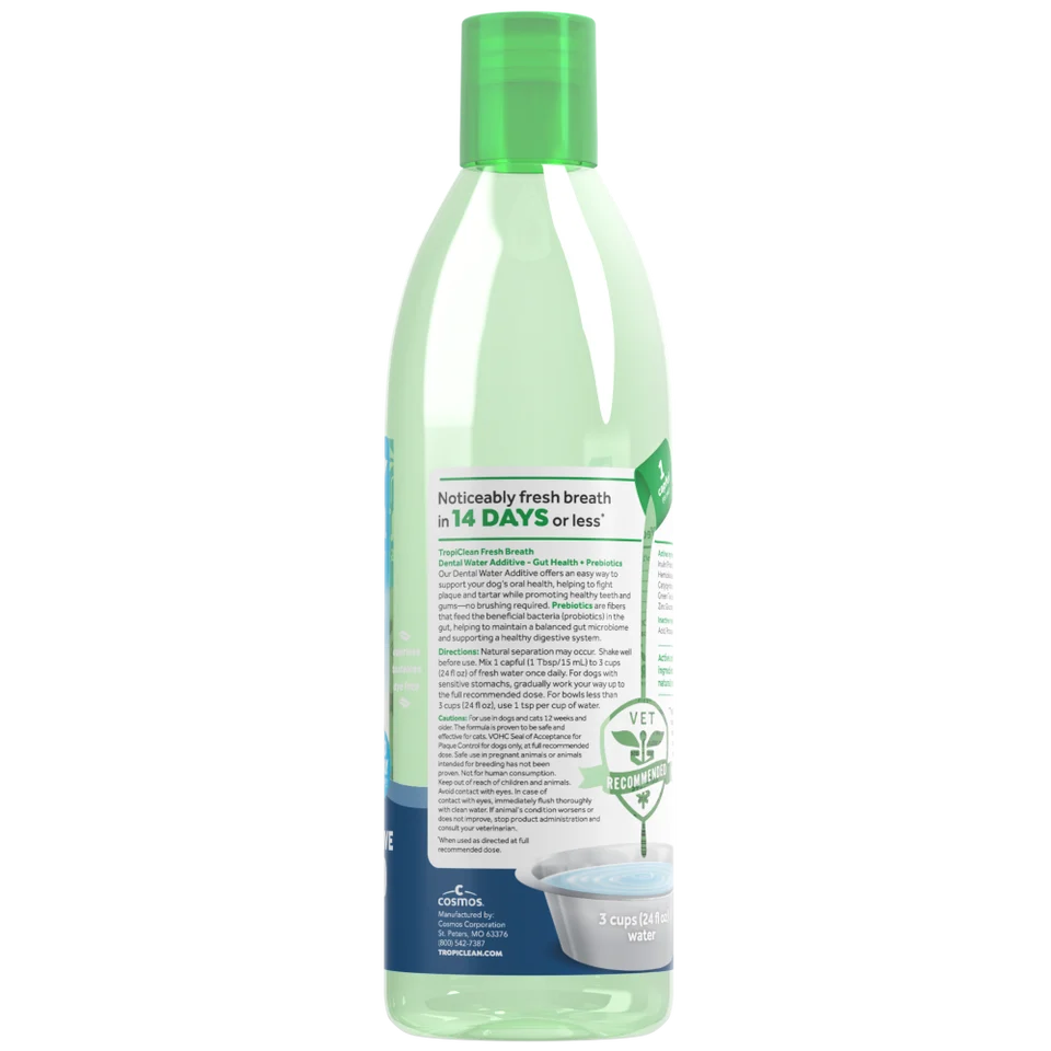 Tropiclean Fresh Breath Dental Water Additive Plus Gut Health for Dogs 473ml